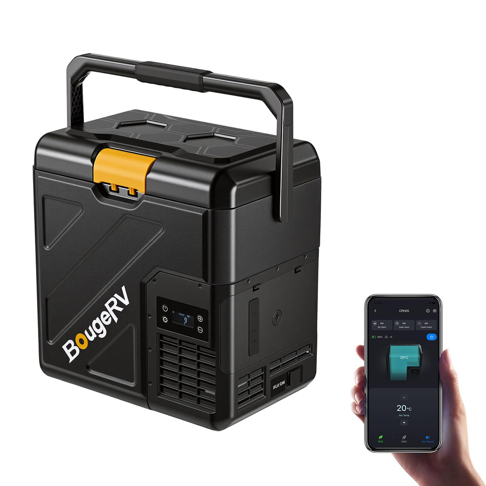 BougeRV CRH20 front view showing compact design and branding, ideal for travel