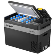 BougeRV CRPRO front view showing compact black cabinet and lid, ideal for vehicle use