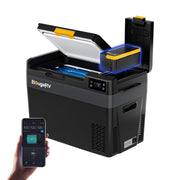BougeRV CRX3 front view showing compact cooler and robust build for reliable travel refrigeration