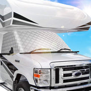 BougeRV front view installed on E450 showing full windshield protection and neat fit