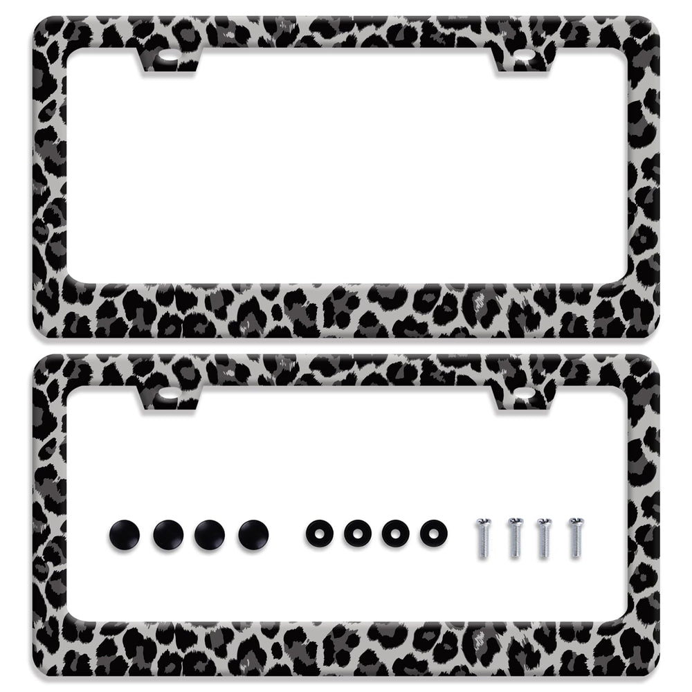 BRAGHRTED front view of leopard license plate frame showing bold design and curb appeal