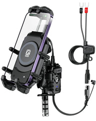 BRCOVAN front-mounted phone holder showing secure clamp and charging benefit