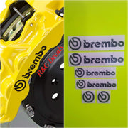 Brembo front packaging showing six high-temp decals and instructions, durable branding