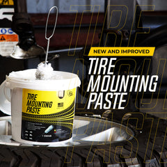Bright Knight Supplies paste applied to a motorcycle tire bead during mounting, smoother installation