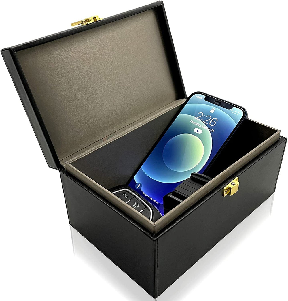 briidea front view of Faraday box showing stylish PU leather and secure closure benefit