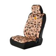 Browning front view of seat cover showing fit and camo, protects seats