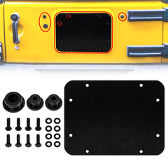 Buling front plate on Wrangler tailgate showing clean finished look and improved aesthetics
