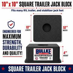 bullke block under a tongue jack demonstrating improved load distribution