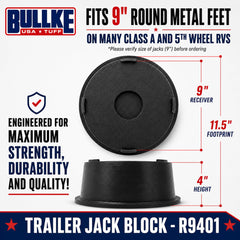 bullke block under tongue jack in use, prevents sinking on soft ground