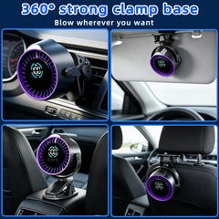 BUQX clipped to sun visor by BUQX providing hands‑free airflow benefit