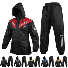BYKR front view red jacket and pants showing full wet-weather coverage and visibility