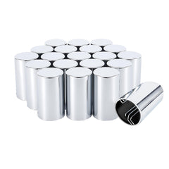 Cabtherlyn front view of 20-pack chrome lug nut covers showing packaging and contents benefit protection