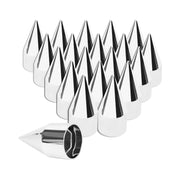 Cabtherlyn front view of 20-pack spike lug nut covers showing polished chrome benefit