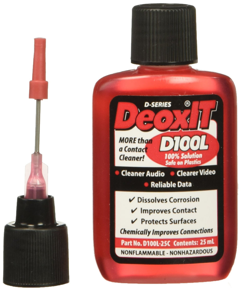 CAIG LABORATORIES DeoxIT needle applicator front view showing label and 25 mL bottle for precise cleaning