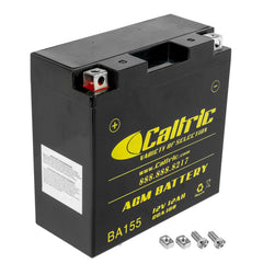 Caltric AGM front packaging view showing compact fit and easy replacement benefit
