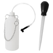 Calvana bottle front view showing volume markings and secure cap for neat fluid collection