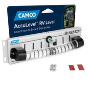 Camco AccuLevel front view showing dual indicators and compact profile for easy leveling