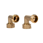Camco brass hose elbow front view showing compact shape and corrosion resistance