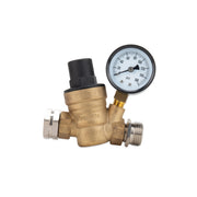 Camco front view showing regulator body and preset cap, protects RV plumbing