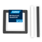 Camco front packaging showing gasket kit protecting rooftop AC