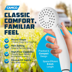 Camco side profile highlighting 8-inch length for easy handling and storage