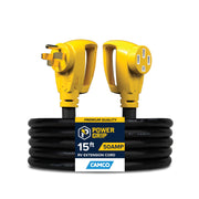 Camco front connectors showing NEMA 14-50P to 14-50R and secure fit benefit