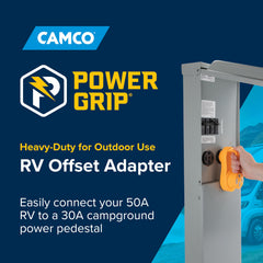 Camco Power Grip side offset profile illustrating reduced cord strain benefit