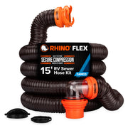 Camco RhinoFLEX front view of complete 15ft kit showing components and benefit of all-in-one convenience