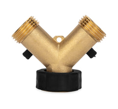 Camco valve connected to RV hose in use benefit: fast setup and leak reduction