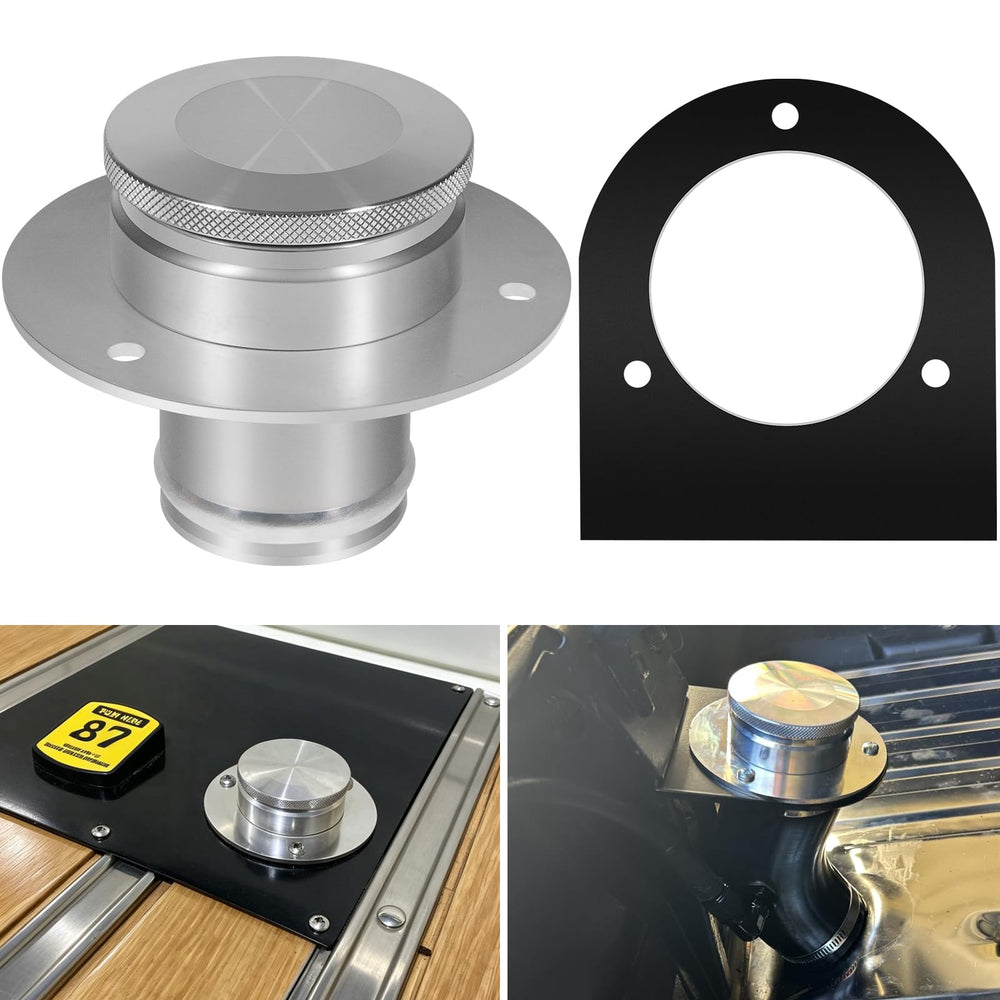 Camoo front view of remote filler neck showing clean exterior fit and easy access