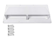 Camp'N vent cover front view showing clean white finish and neat exterior appearance