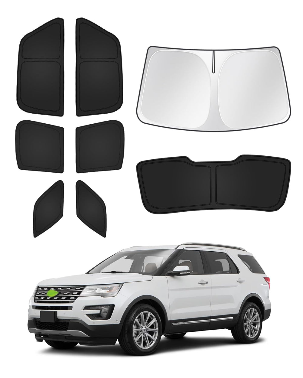 Canvcle sunshades front packaging showing full kit, protects Explorer interior