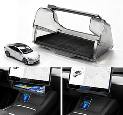 Canvcle under screen tray installed in Tesla showing clean OEM look