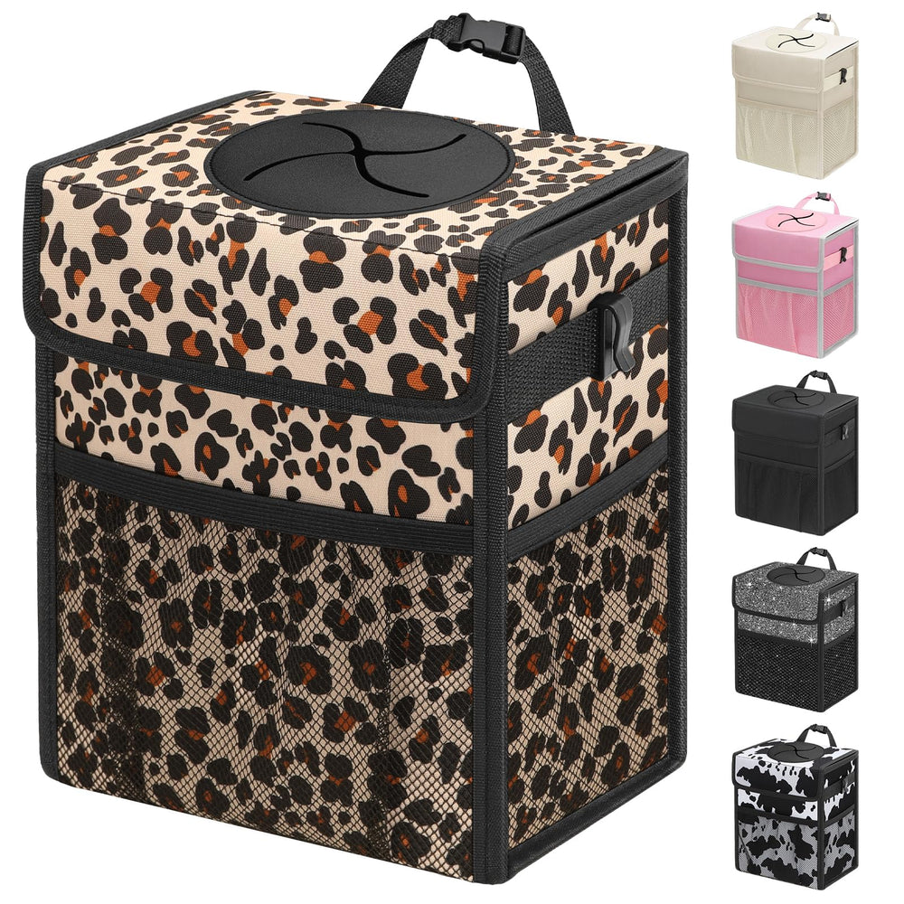 Capolo front view showing compact 2.5-gallon trash can and tidy car interior benefit