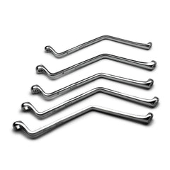 Capri Tools front view of the five-piece angled brake bleeder wrench set showing sizes and finish, durable