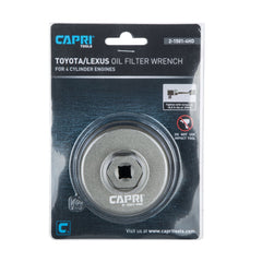 Capri Tools wrench in use on Toyota engine showing fast, safe filter removal