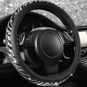 CAR PASS front view of steering wheel cover showing full zebra-print and rhinestones benefit adds glam