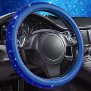 CAR PASS front view of blue rhinestone steering wheel cover showing sparkle and style