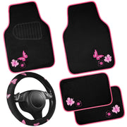 CAR PASS embroidered steering wheel cover front view showing elegant butterflies and comfort