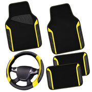 CAR PASS front mats and steering cover overhead view showing whole kit and cabin protection
