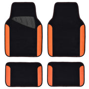CAR PASS front mats flat view showing full coverage and stylish orange edging