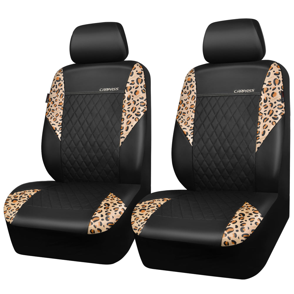 CAR PASS front seat cover brown leopard shown installed, upgrades interior instantly