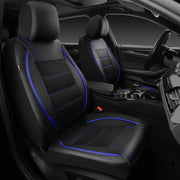 CAR PASS front view of seat covers showing full fit and sporty black-blue look for protection