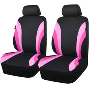 CAR PASS front seat covers full view showing pink and black contrast, stylish protection