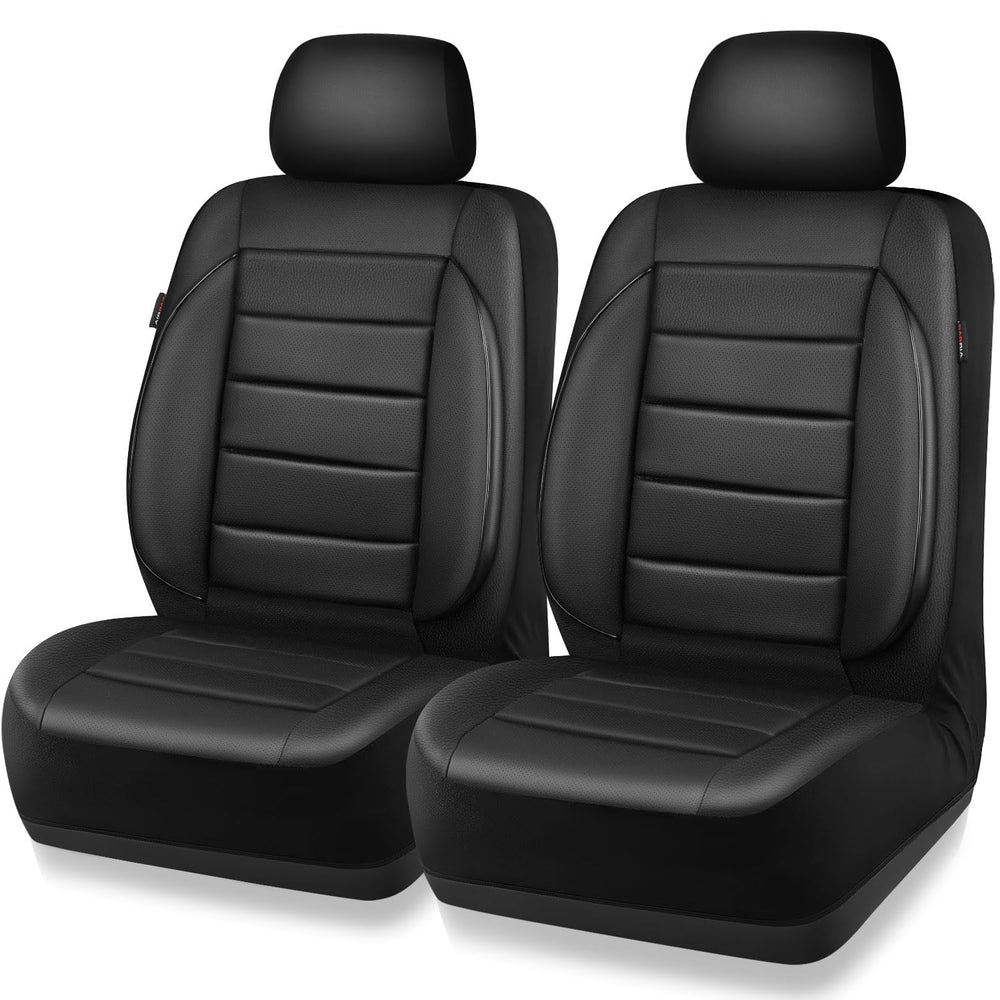 CAR PASS packaging and contents showing two front seat covers, easy unboxing benefit