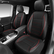 CAR PASS packaging showing two front seat covers and contents, quick install benefit