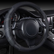CAR PASS front view of steering cover showing sporty carbon fiber look and improved grip