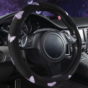 CAR PASS front view of wheel cover showing purple butterfly and black nubuck — stylish upgrade