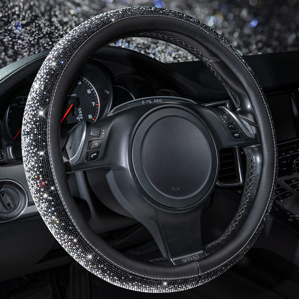 CAR PASS front view of steering wheel cover showing full sparkle and fit benefit