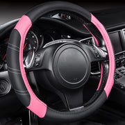 CAR PASS front view of steering wheel cover shows sporty black pink styling and improved aesthetics
